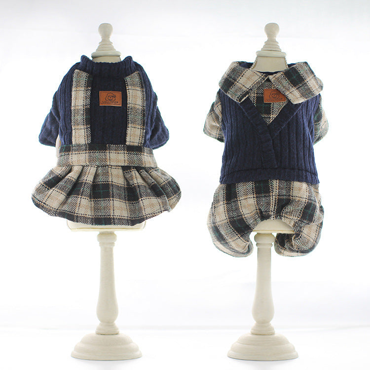 Deep plaid sweater couple pet
