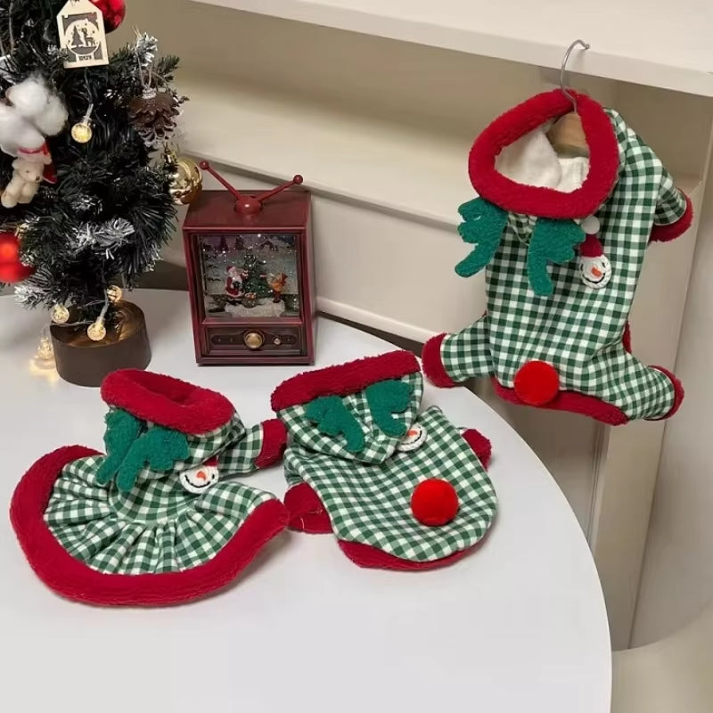 Fashion Plaid Dog Hoodies Christmas