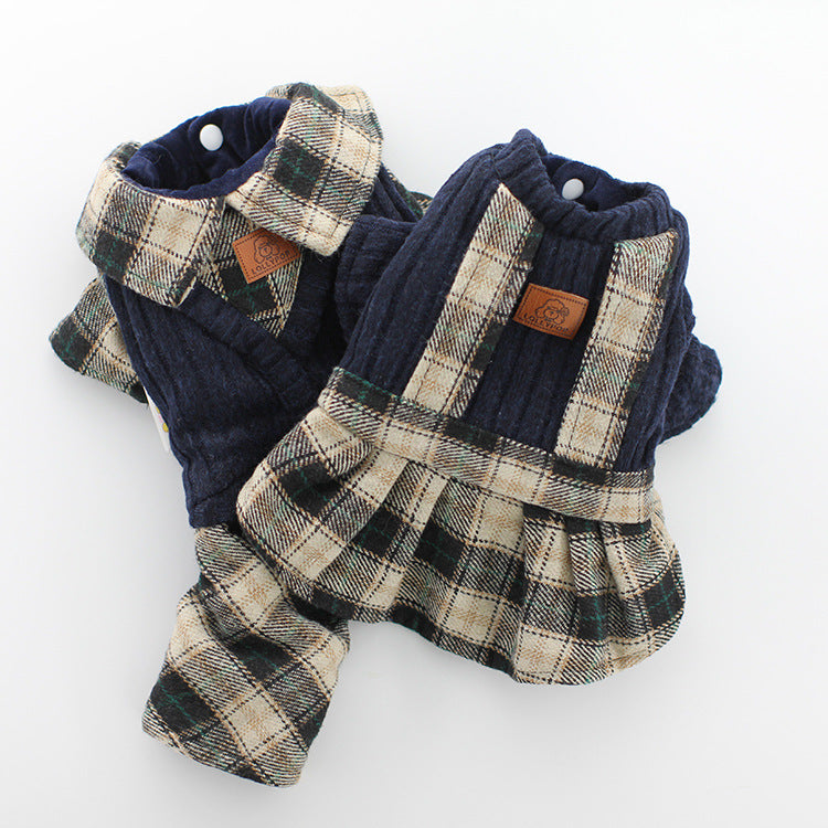 Deep plaid sweater couple pet